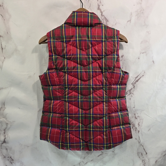 Lands End Vest Women XS Red Plaid Down Puffer Insulated Quilted Goose Yellow - Picture 5 of 9